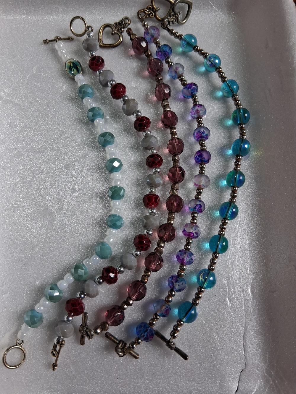 Multi-Color Faceted Glass Beaded Lot Bracelet Set - Women Jewelry Fashion Bundle